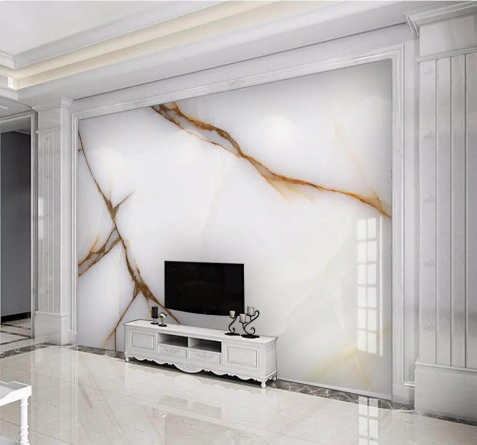 Wallpaper-3D-Xlm 430Cm×300Cm(B×H) Creative Luxurious Gold Textured Faux Marble 3D Wallpaper Easy Install Feature Office Living Room Sofa Bedroom Tv Background Wall Decoration-430Cm×300Cm