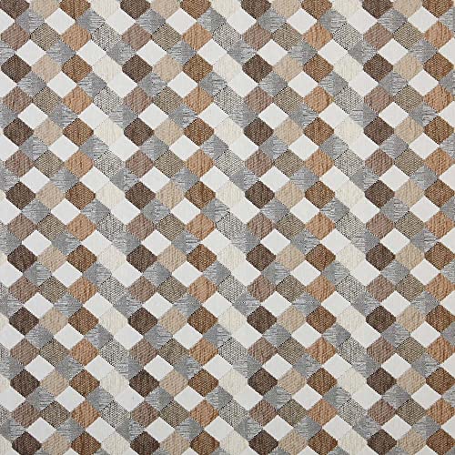 Kt KILOtela - Tela Tapicería, Jacquard Chenilla, Tapizar Sillas, Cojines, Cabecero, Sofá, Bolsos, Resistente al Desgaste, Costura, 100 cm Largo x 280 cm Ancho, Rombos, Marrón, Beige - 1 metro