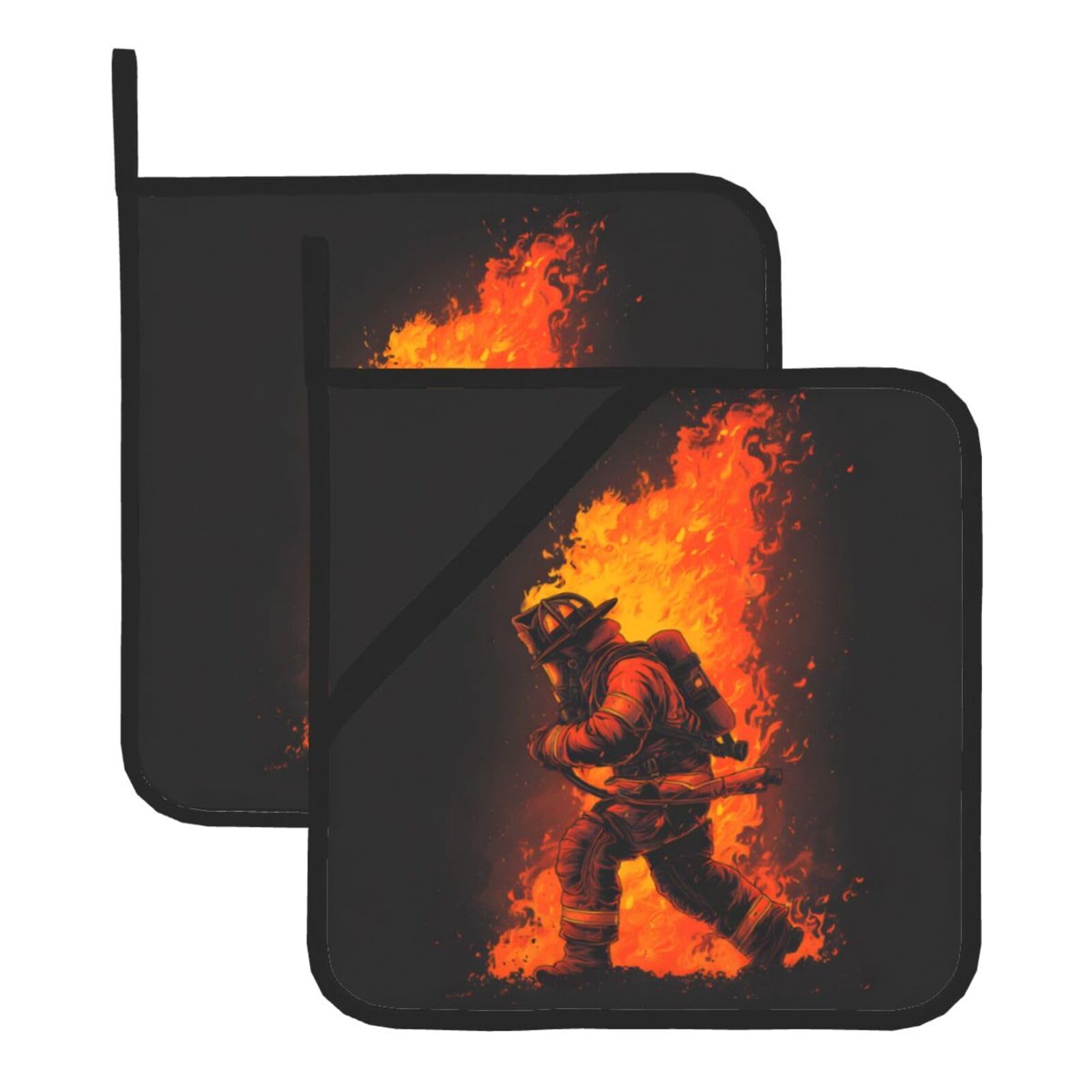 (Firefighter Fireman Flame) Oven Hot Pads Set of 2 Heat Resistant Pot Holders for Kitchen Cooking Baking BBQ