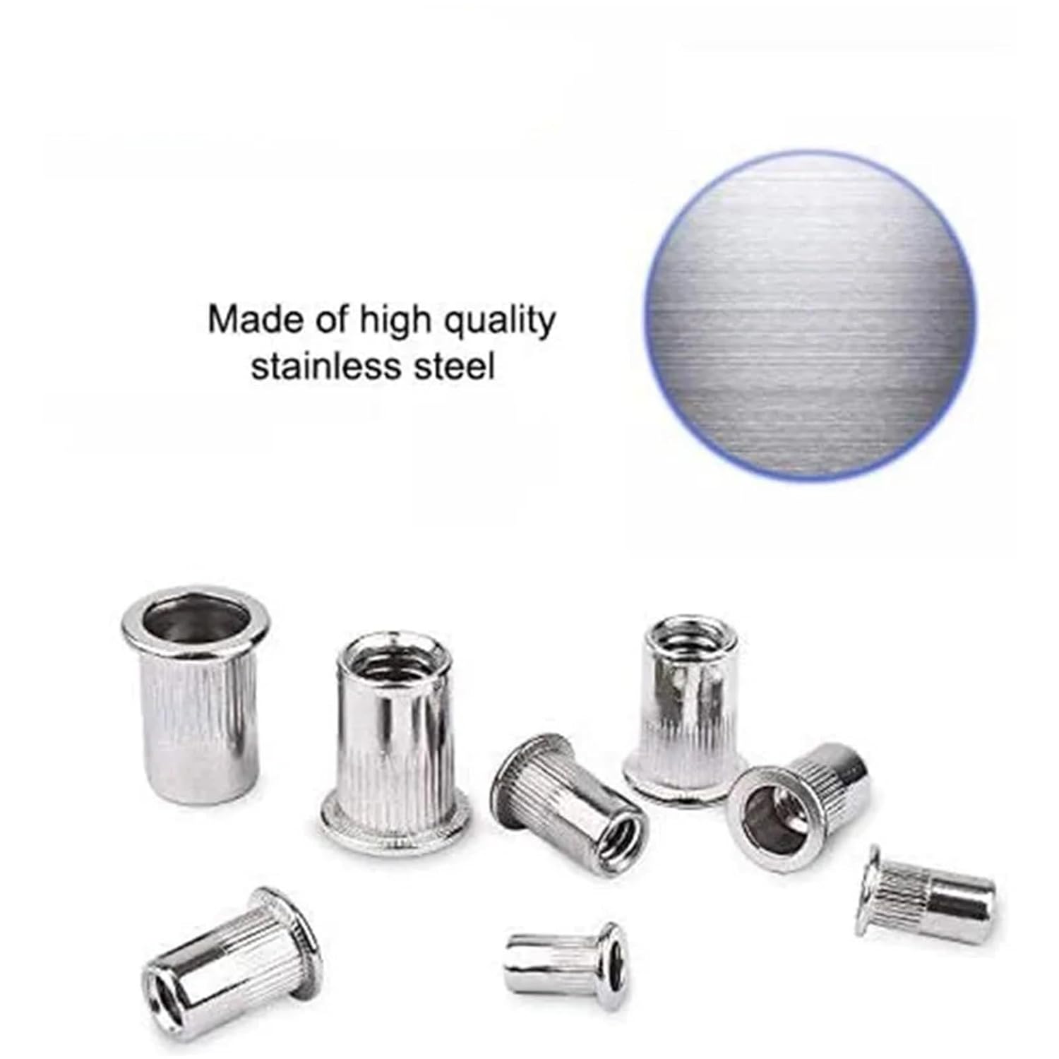 10-30pc M4-M10 304 Stainless Steel Rivet Nuts Rivnuts Knurled Head Nutserts Flat Threaded Insert Assortment(M6 X 20pcs)