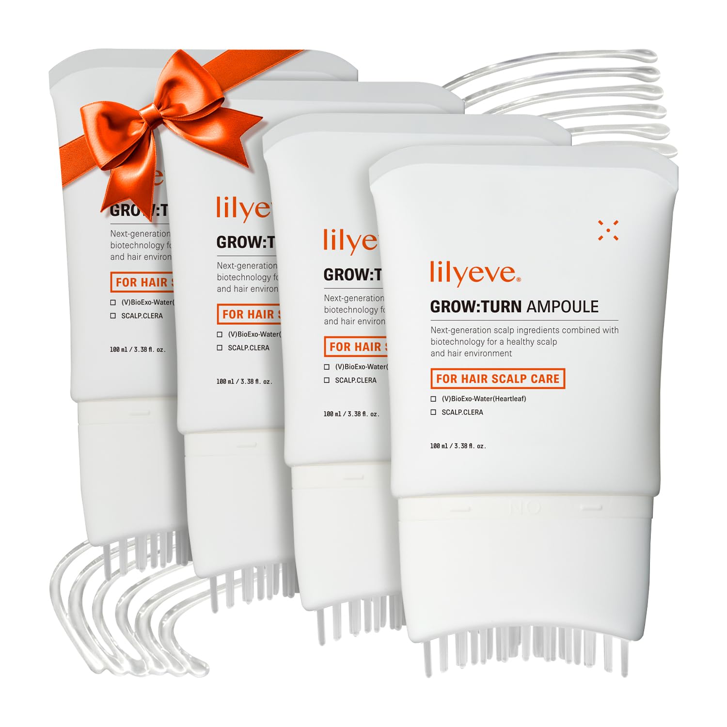 lilyeve GROWTURN Hair Growth Serum with Built-in Brush, Heartleaf-Derived Exosomes to Revitalize, Korean Hair Care, 3.38 fl. oz. (Pack of 4)