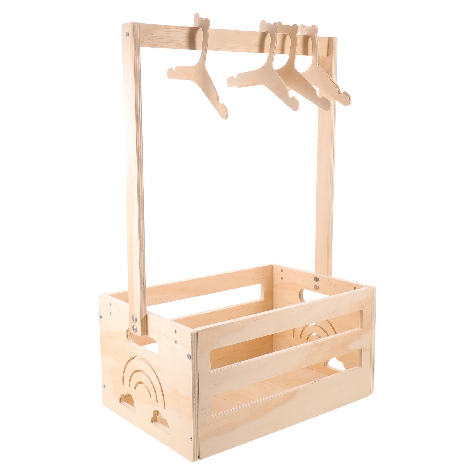 OUNONA 1 juego de armario de madera para baby shower: cesta de almacenamiento para bebé con perchas - Regalo de bienvenida para recién nacidos (niño o niña) para padres primerizos.