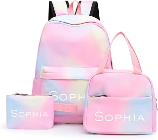 Personalized 3 PCS Set of Backpack for Girls Boys Customized School Bag with Lunch Bag and Pencil Case Teen Kids Bookbags Set Travel Laptop Backpack Casual Daypacks Children's Back to School Gifts (Combination 1)