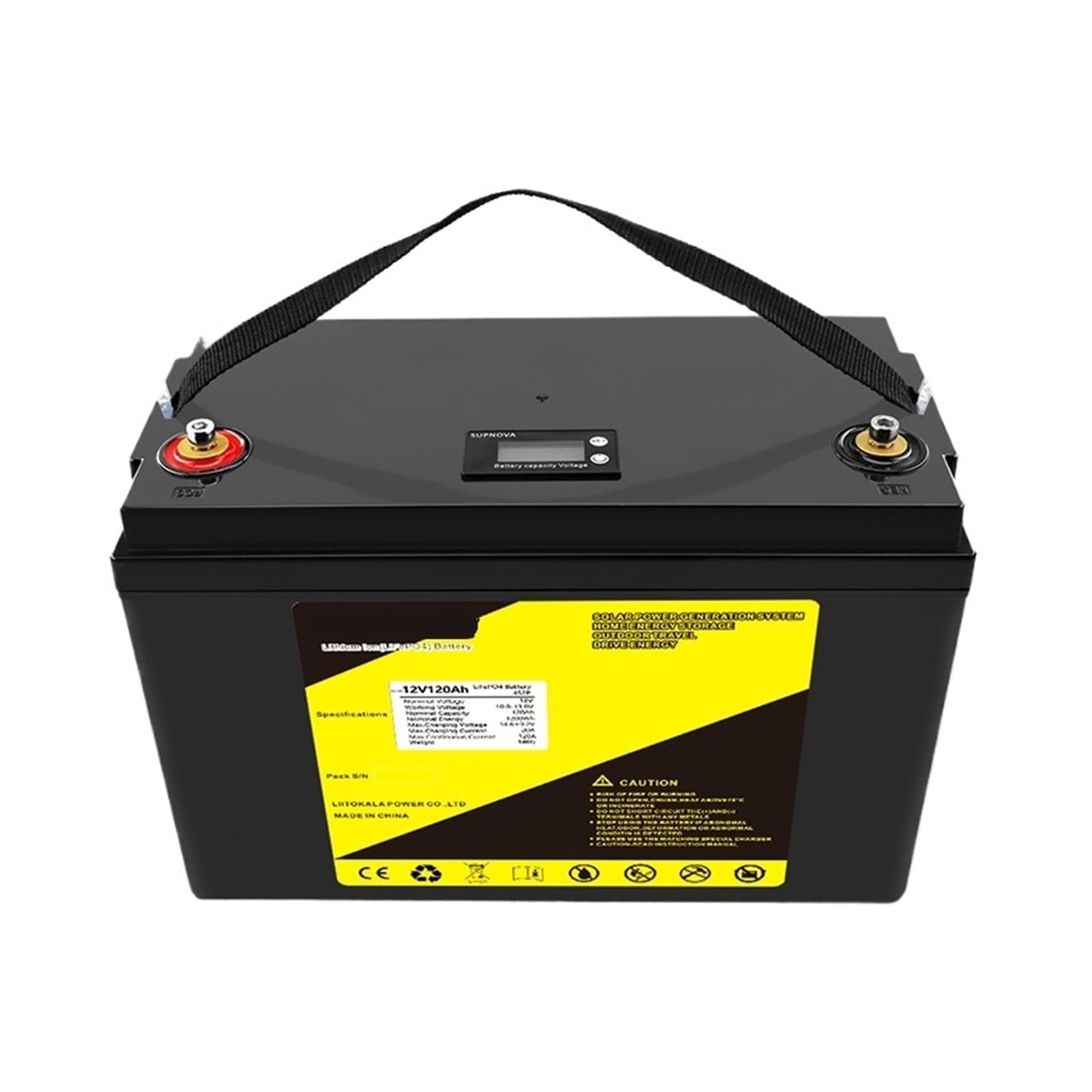 Batteria Portatile 12V60Ah/100Ah/120Ah/150Ah/200Ah/300Ah, Compatibile con Pacco Batteria LiitoKala LiFePo4 4S 12,8V RV Barca Motori Inverter Solar Powerlar Wind(12.8V120Ah(LCD))