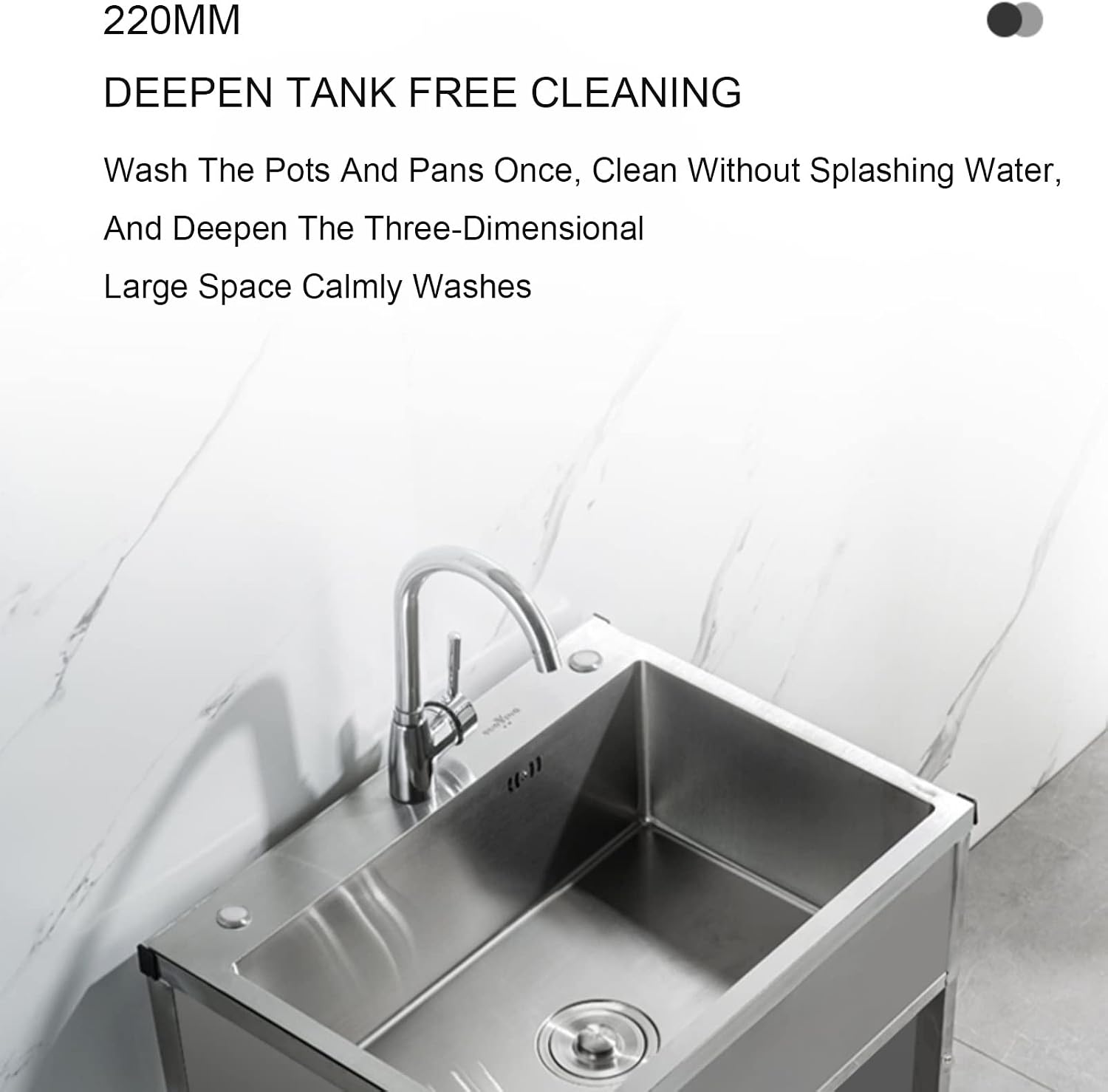 Freestanding Kitchen Station Basin w/Faucet,laundry room sink 1 Compartment Hand washing station,Double Bowl Stainless-Steel Kitchen Sink,Unit with Cold and Hot Water Tap for Outdoor. ( Size : 60*45*7