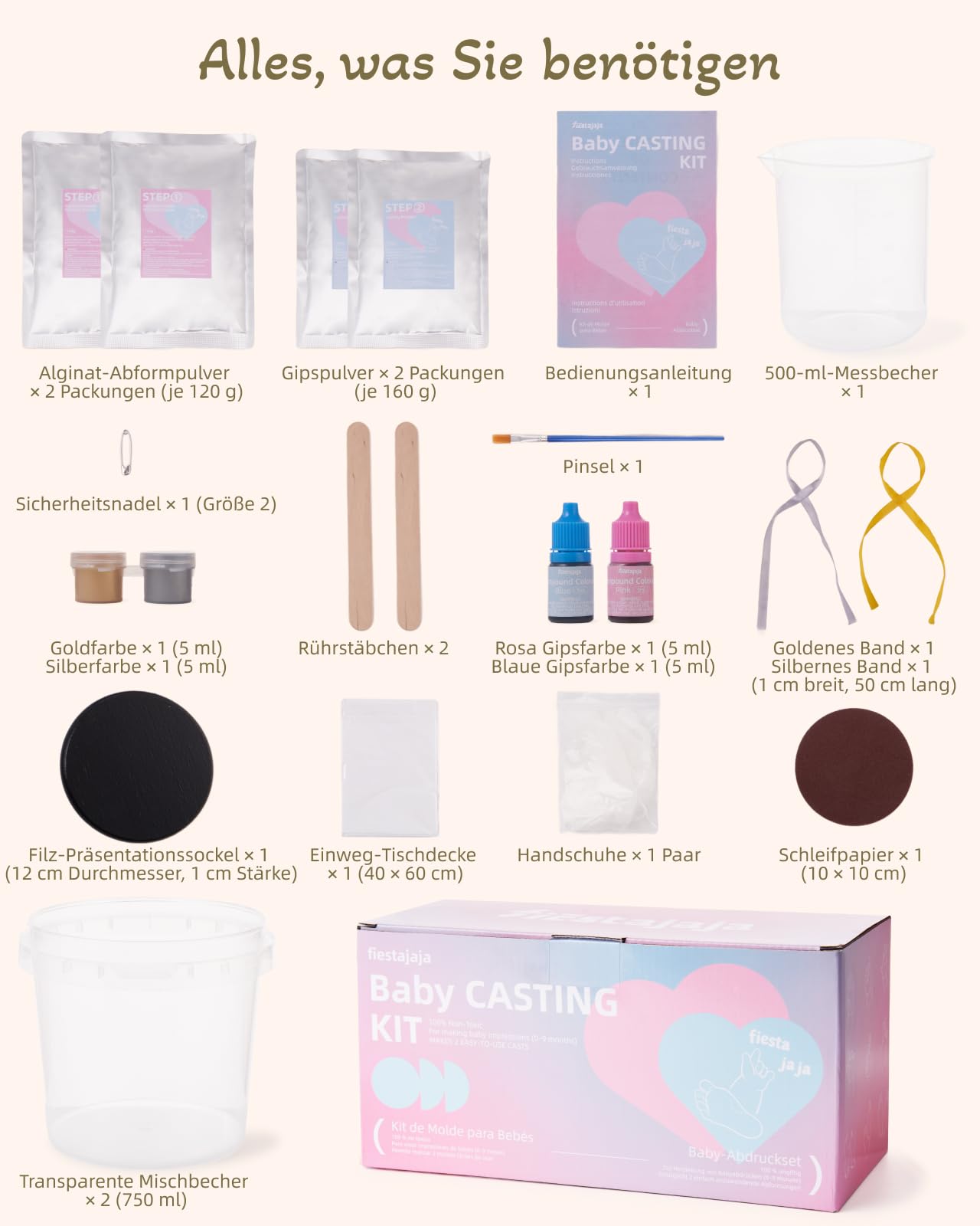 3D-Baby-Guss-Set, Fußabdruck und Handform, Rosa und Blau, mit Holzsockel, personalisiertes Geschenk für Neugeborene, für Jungen und Mädchen, 0-9 Monate