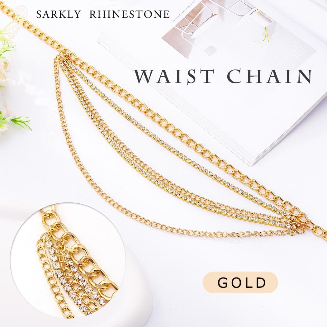 Rhinestone Waist Chain Body Chain Crystal Body Jewelry for Women Layered Rhinestones Belly Chain Summer Beach