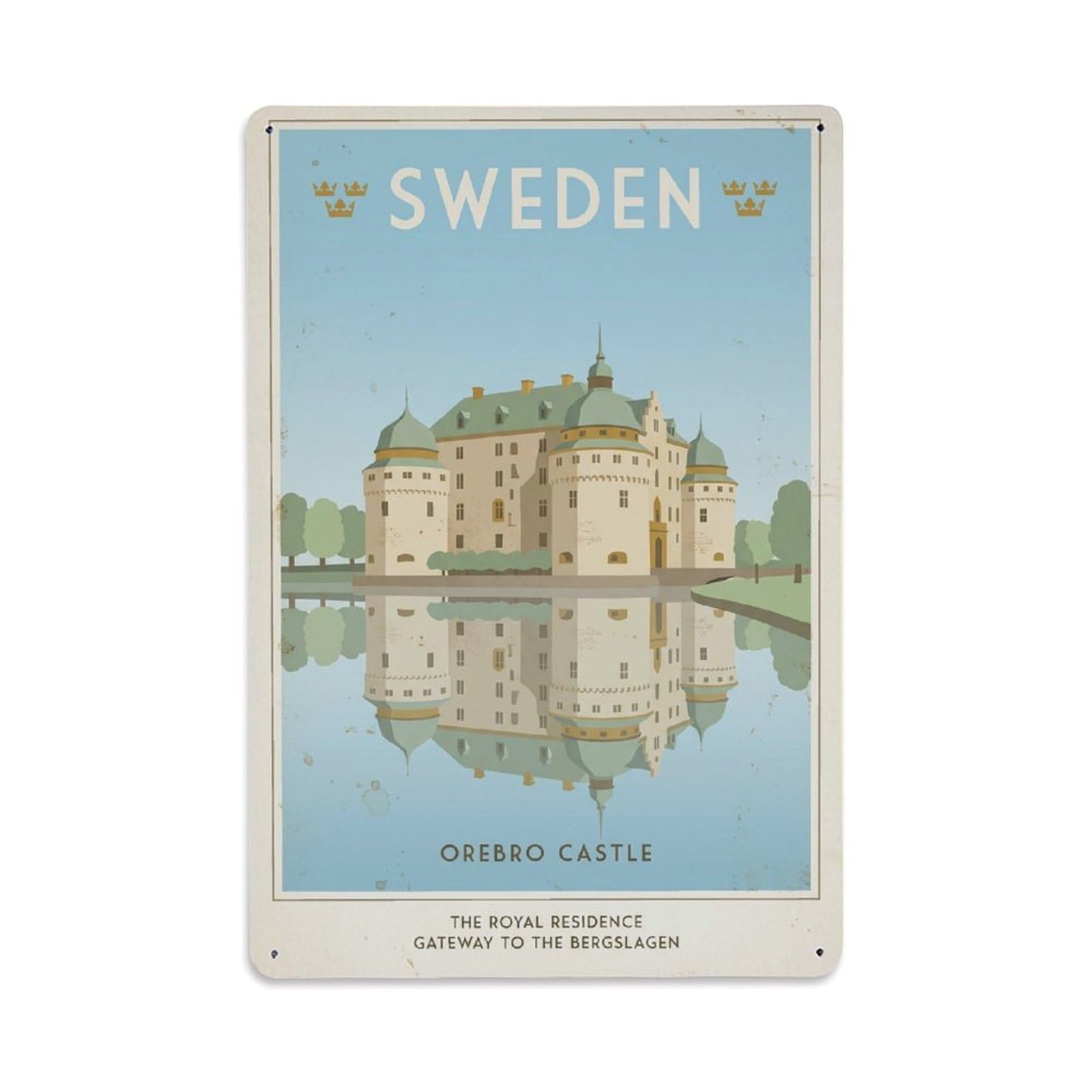 Vintage Travel Orebro Sweden Castle Metal Tin Sign