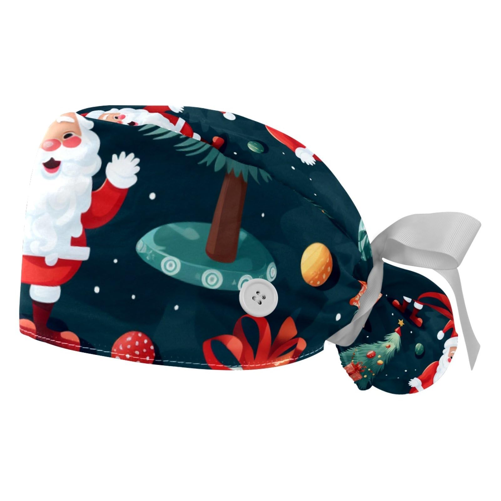 2Pcs Christmas Day a Scrub Caps Button Sweatband Adjustable Working Cap Surgical Cap Nurse Hats Women Men Multicoloured