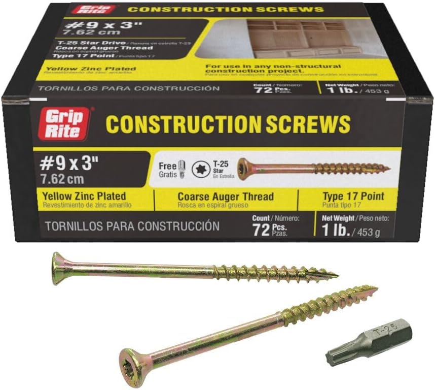 Grip Rite Prime Guard 3GCS1 T25 Star Drive Construction Screws with Type 17 Tip, #9 by 3"