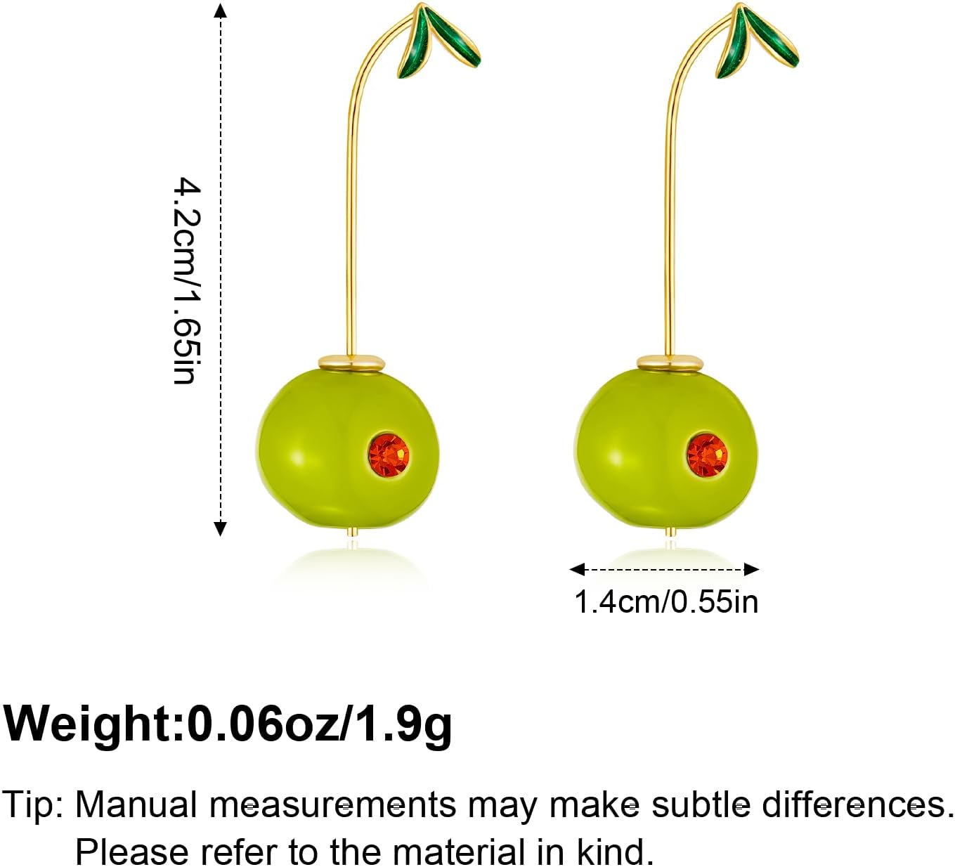 Green Olive Drop Earrings for Women Gold Plated Enamel & Crystal Fruit Statement Dangle Earrings Cute Fun Earring Holiday Party Jewelry Gift - Image 6