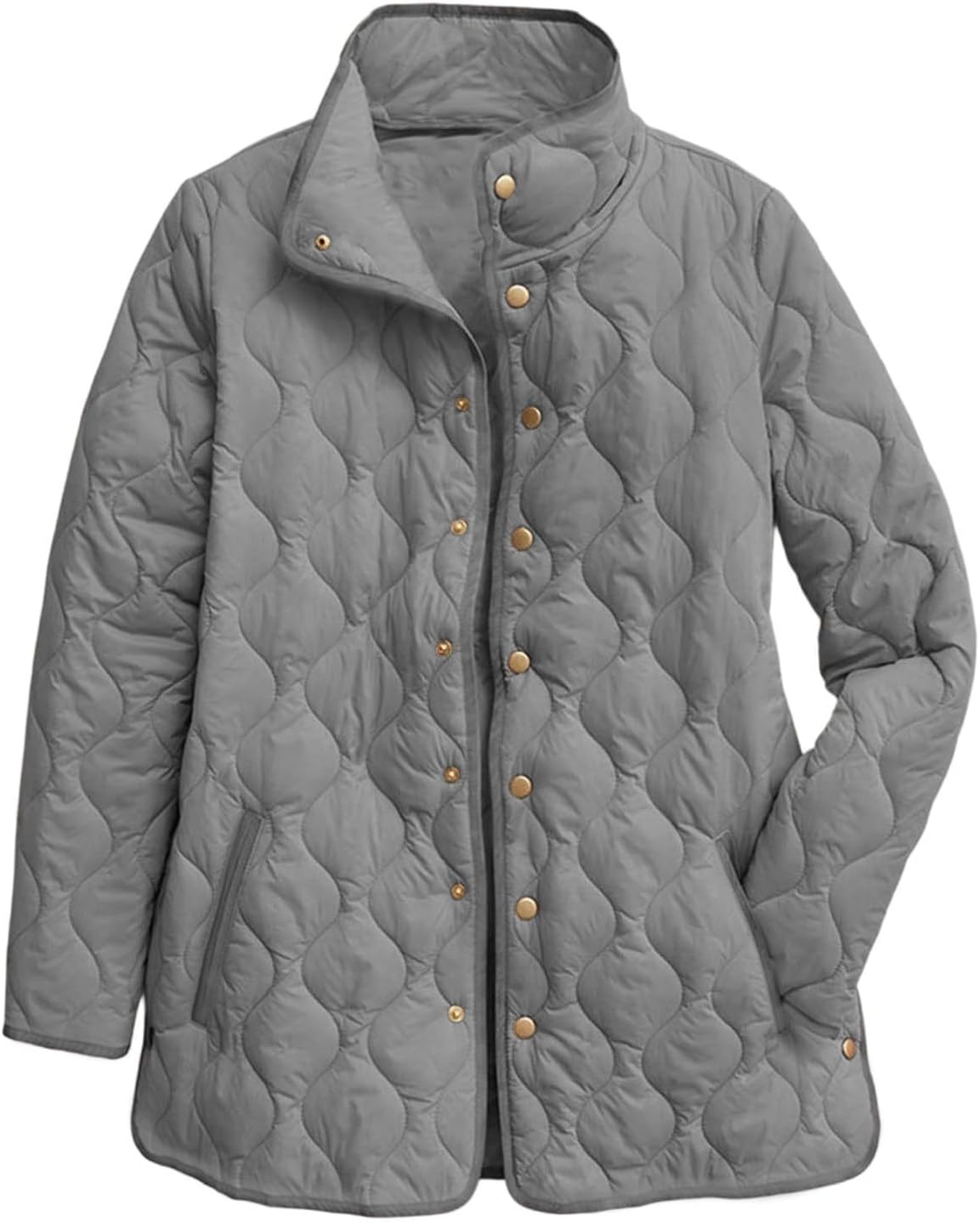Lightweight Quilted Jacket Women Winter Long Sleeve Button Down Diamond Puffer Jacket Outerwear Coats with Pockets