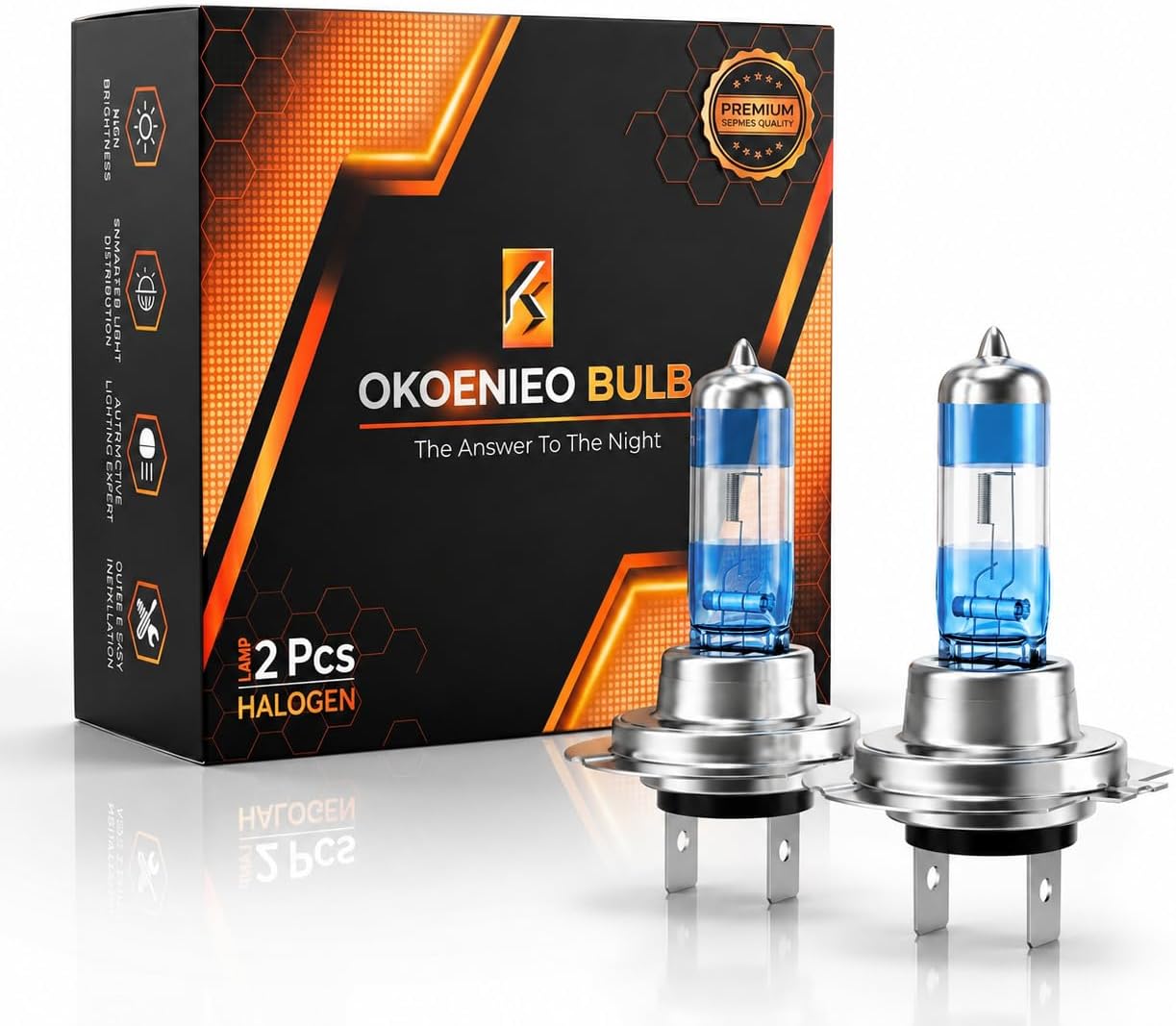 H7 Halogen Headlight Bulbs, 4000K Super White, 12V 55W High Performance Long Life Bulb for High/Low Beam, White Headlight Bulbs, Head Light Bulbs for Car, Plug&Play(Pack of 2)