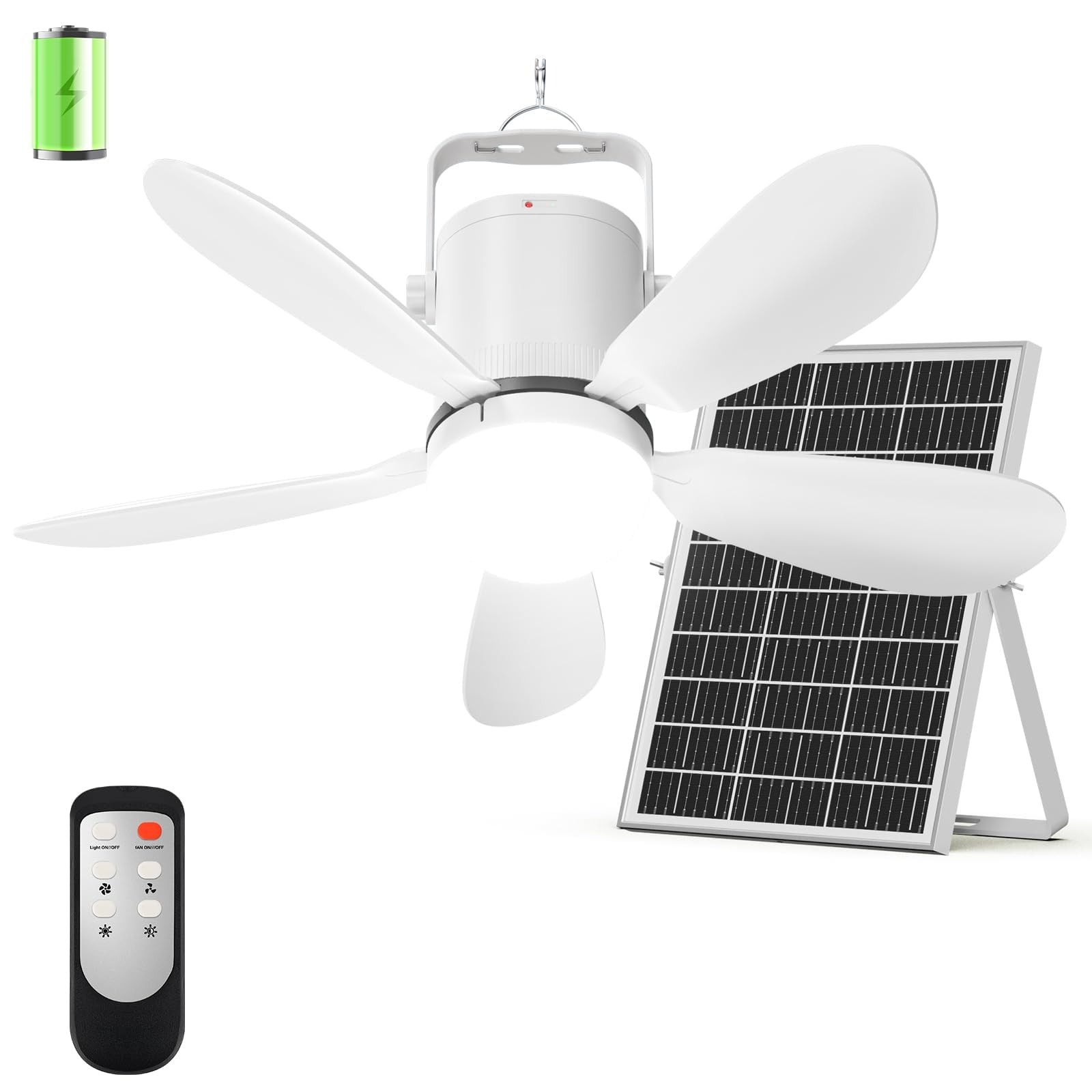 Tonree 21” Solar Ceiling Fan with Light, Solar Gazebo Fan Light Outdoor with Remote, Portable Rechargeable Battery Operated Camping Fan, for Outside Canopy Tent Porch Patio Greenhouse RVs Pergola