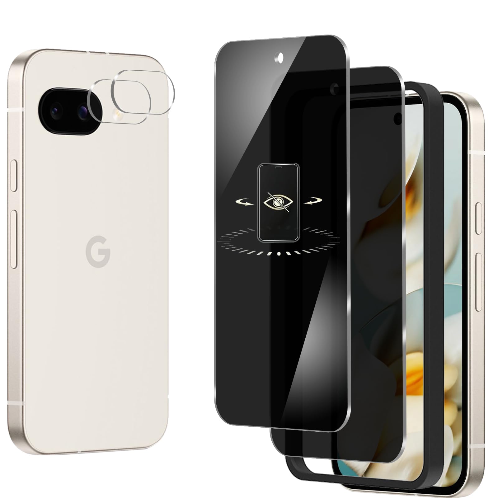 【2+2枚】Google Pixel 9a ガラスフィルム 180°覗き見防止 Google Pixel 9a フィルム のぞき見防止 硬度9H 飛散防止 撥水撥油 指紋防止 気泡ゼロ 自動吸着 グーグルピクセル 9a 用のカメラフィルム