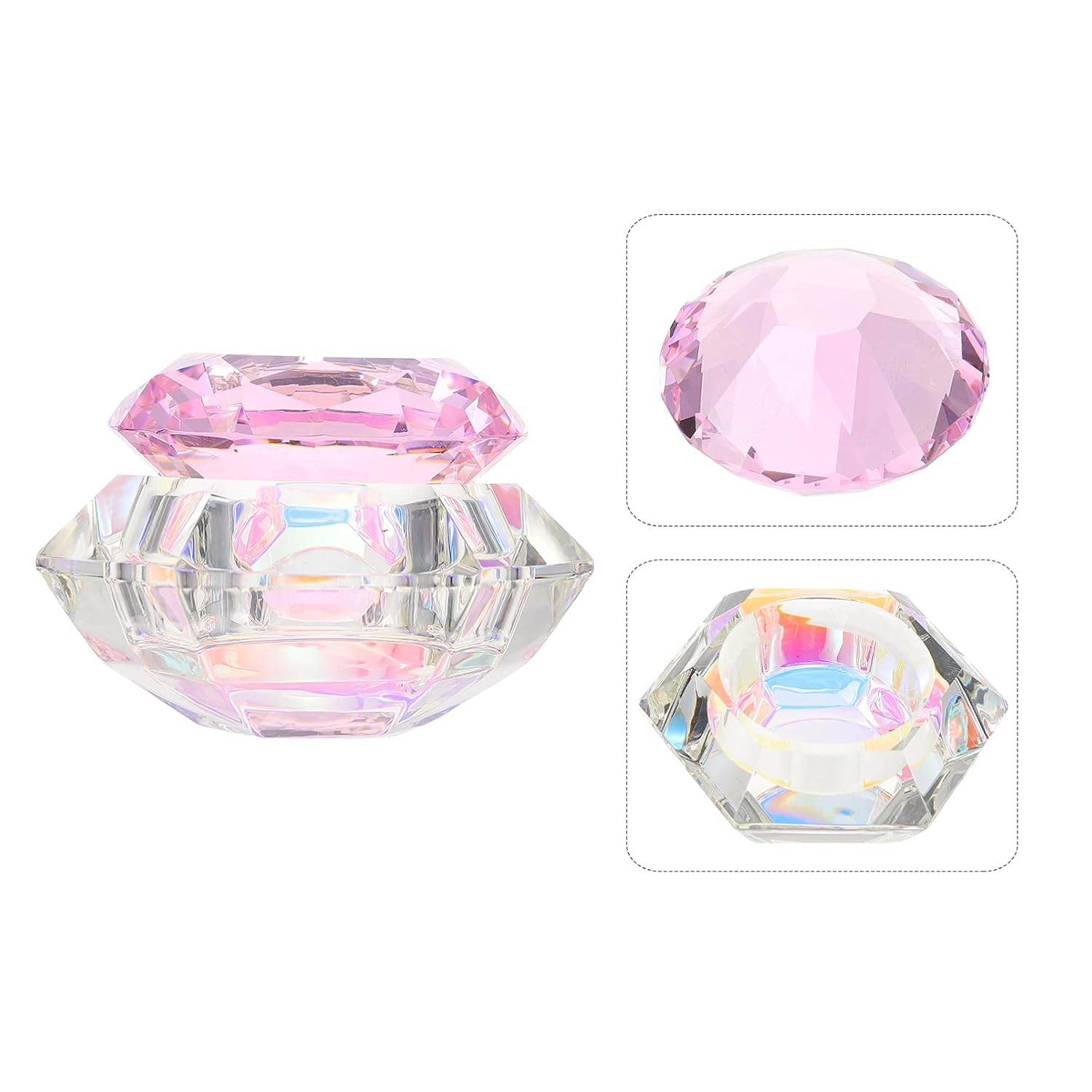 Nail Art Cup Bowl Lid Crystal Glass Dappen Dish for Manicure Care for Salon and Home Use Refillable High-transparency Hexagonal Design