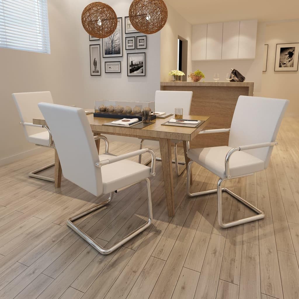 Lot de 4 chaises cantilever en cuir synthétique blanc de qualité supérieure et finitions soignées