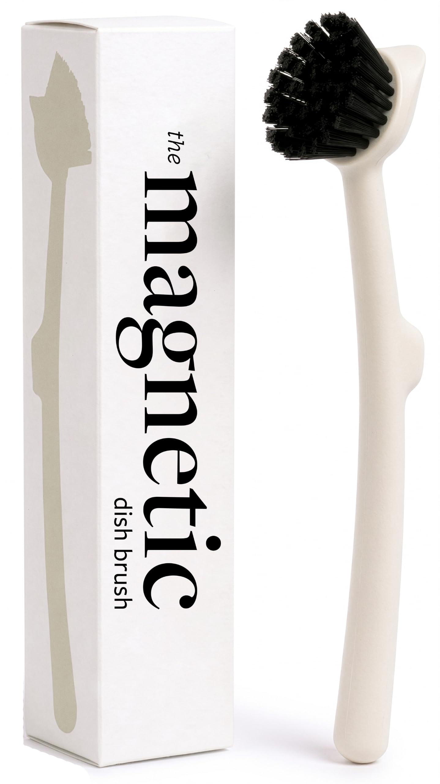 Earth & Mango Magnetic Dish Brush & Scraper, Snaps to Sink, Warm Sand Beige