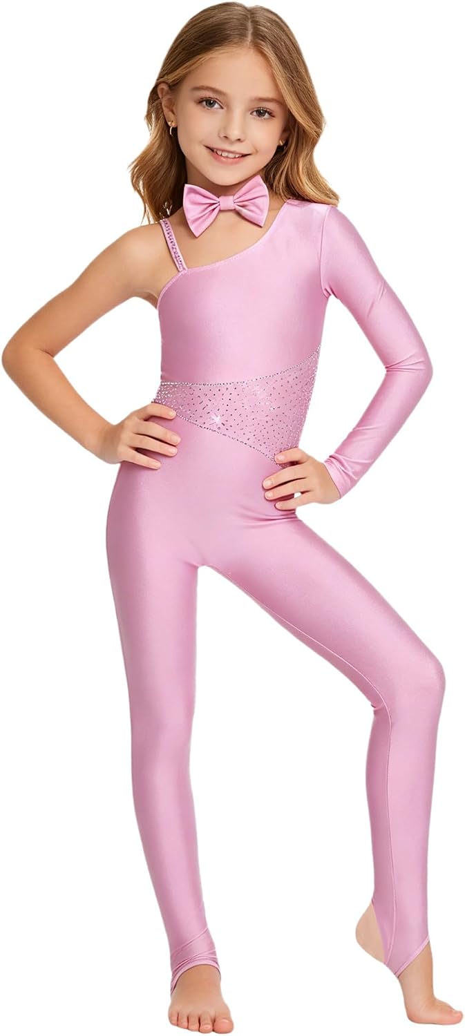 Girls Dancewear Animal Role Play Dress Up Cat Unitard for Dance Asymmetrical Sleeve Gymnastics Bodysuit