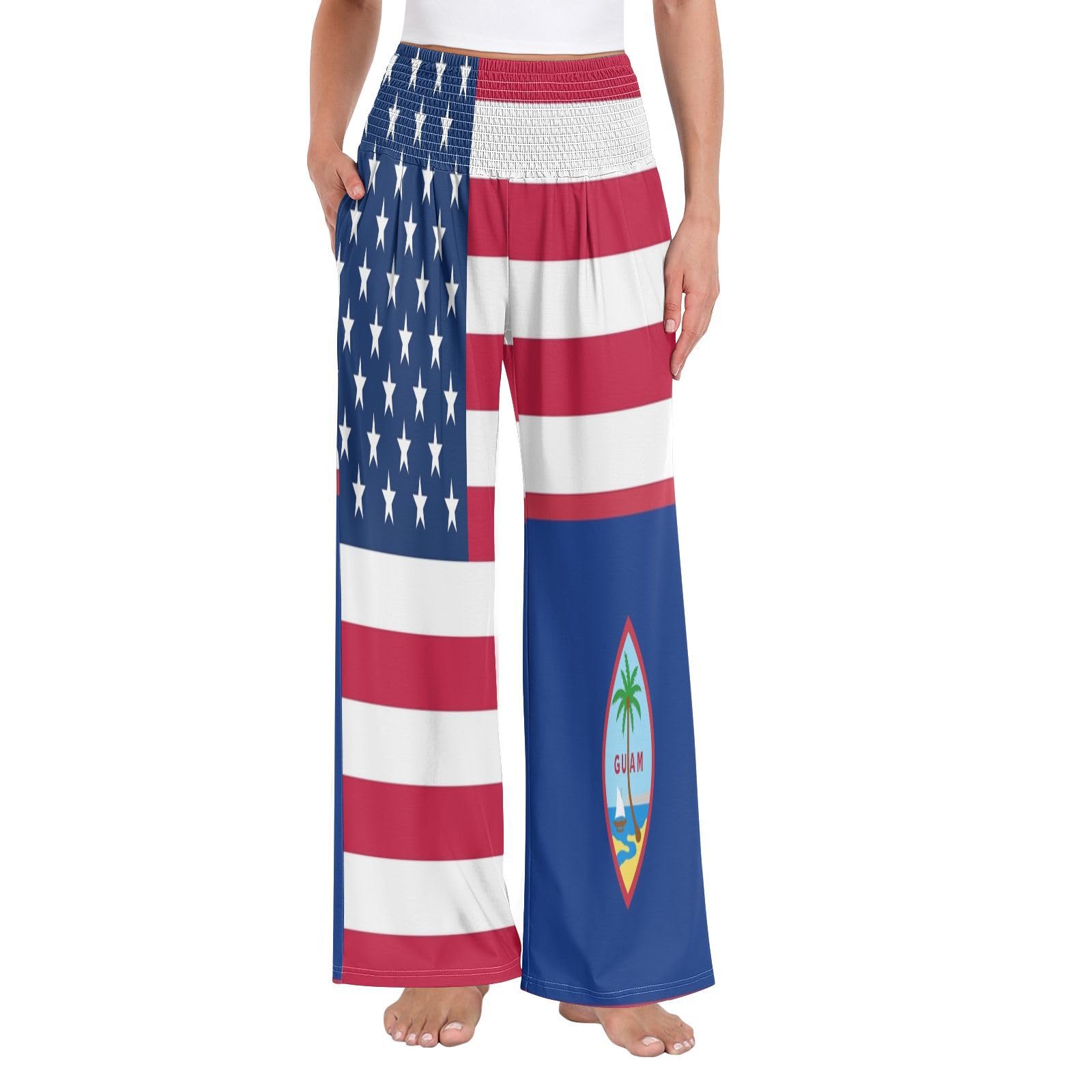 Pantalon palazzos léger femme imprimé USA Guam mode fluide d'été - 8