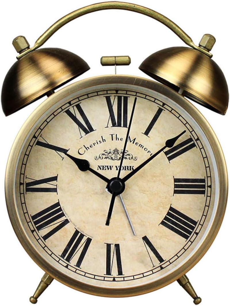 Retro Round Desktop Alarm Clock Vintage Bell Small Creative Home Office Bedroom Decor Without Battery
