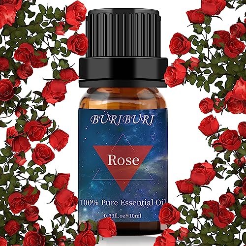 Image of BURIBURI Rose Essential Oil for Diffuser, Massage, Soap, Candle, Perfume Making - 100% Pure, Undiluted, Natural, Organic Aromatherapy - 10ml - Romantic Rose Scented Oil for Women