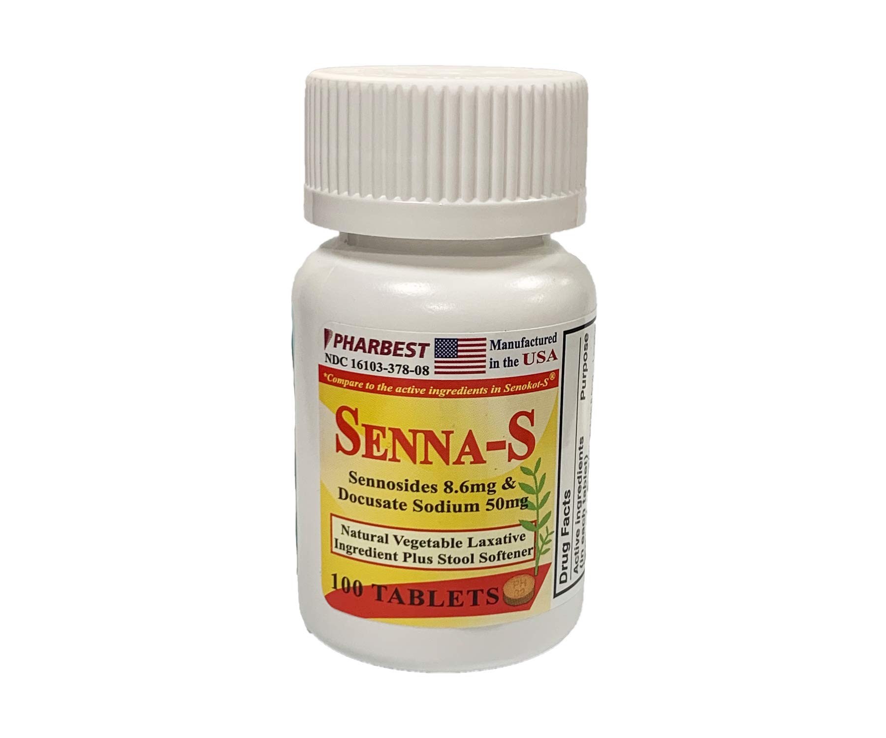Senna Plus Vegetable Laxative with Stool Softener - 100 Tablets (1 Bottle)