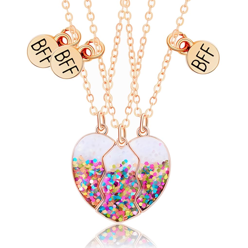 DOYYCADOYYCA Friendship Necklace Best Friend Necklace for 3 Girls Magnetic Matching Heart Pendant BFF Necklaces for Sister