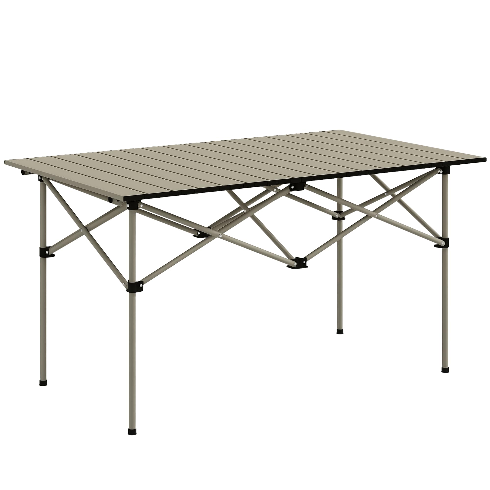 Outsunny Mesa Plegable Camping de Aluminio 95x55x50 cm con Tapa Enrollable y Bolsa de Transporte Mesa de Picnic Portátil Ligera para Acampar Senderismo Playa Caqui