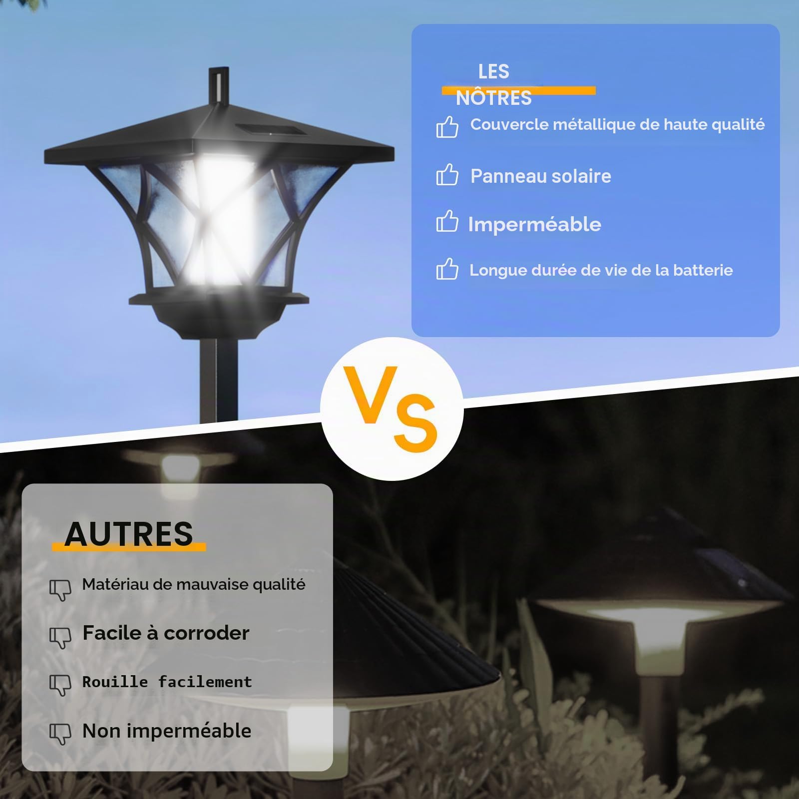 1 lampadaire solaire d'extérieur de 150 cm, poteau lumineux noir classique en aluminium, lampe solaire étanche pour allée, terrasse, jardin, pelouse, cour, allée