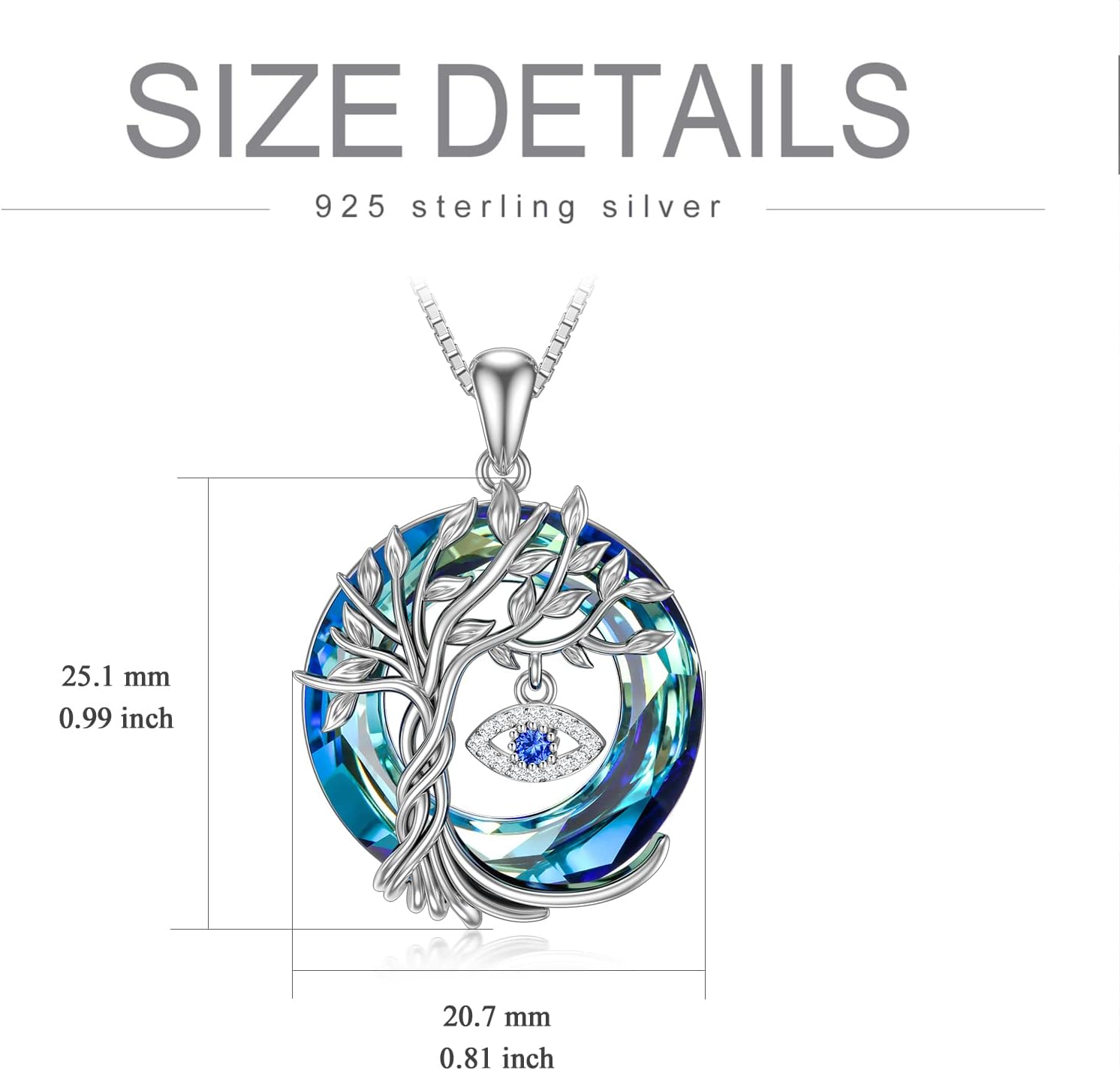 TOUPOP Evil Eye Necklace 925 Sterling Silver Tree of Life Circle Crystal Pendant Necklace Protection Jewelry Amulet Birthday Gifts for Women Her - Image 6