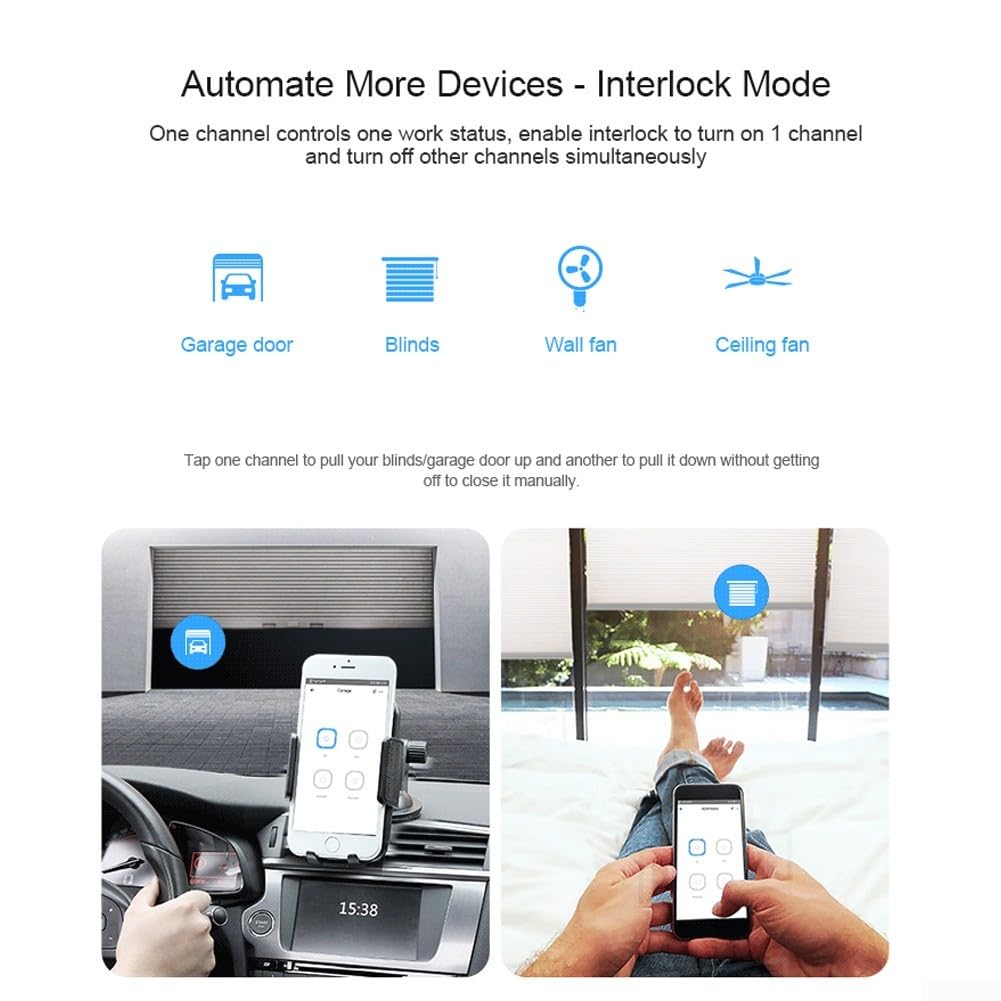 4CHPROR3 Commutateur intelligent WiFi sans fil, 4 Gang Pouces/Autoverrouillage/Interlock WiFi RF Télécommande Commutateur