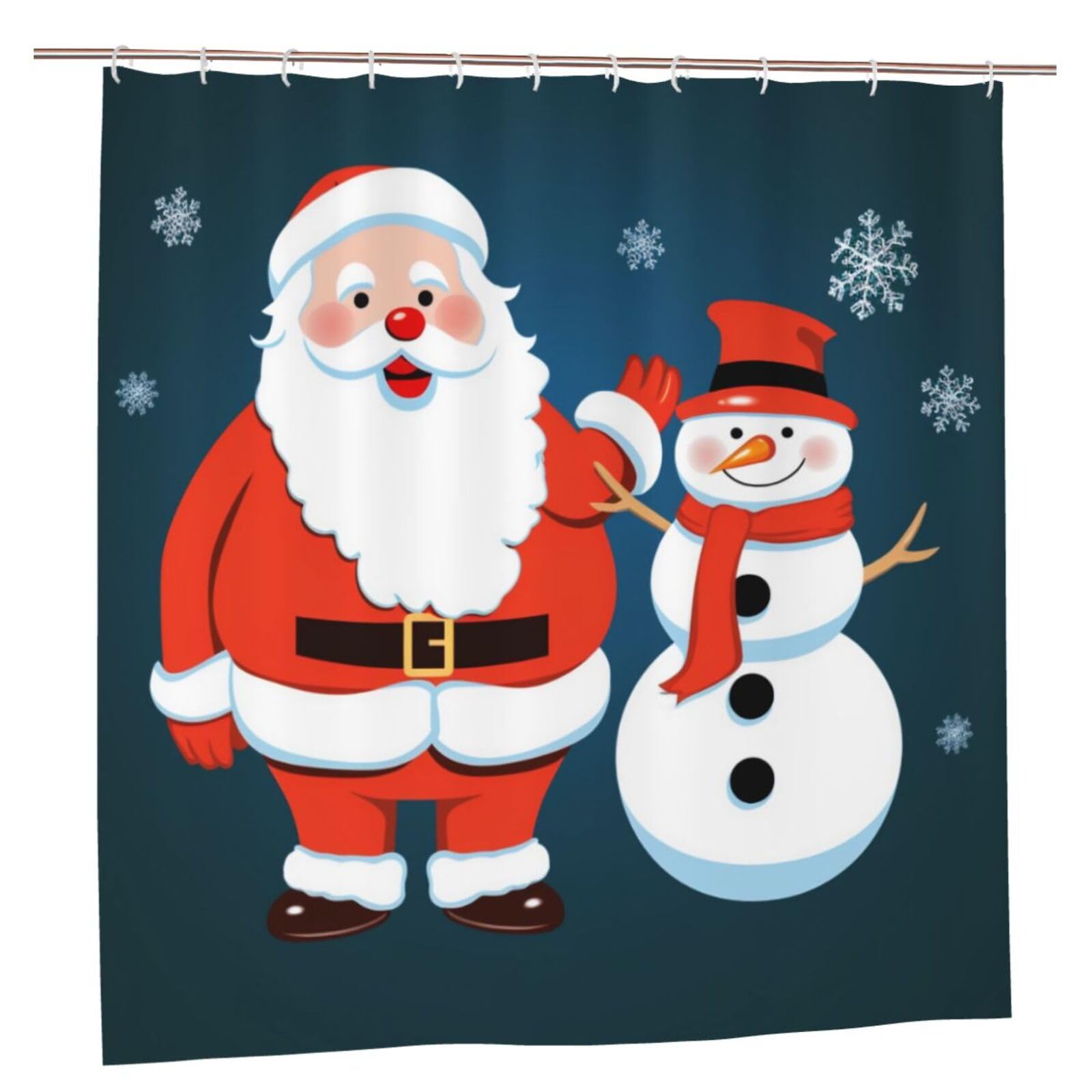 BWWHCCTI Snowman Santa Printed Shower Curtain With 12 Plastic Hooks Opaque Quick Drying Waterproof Shower Curtains Sets For Bathroom 183x183 CM