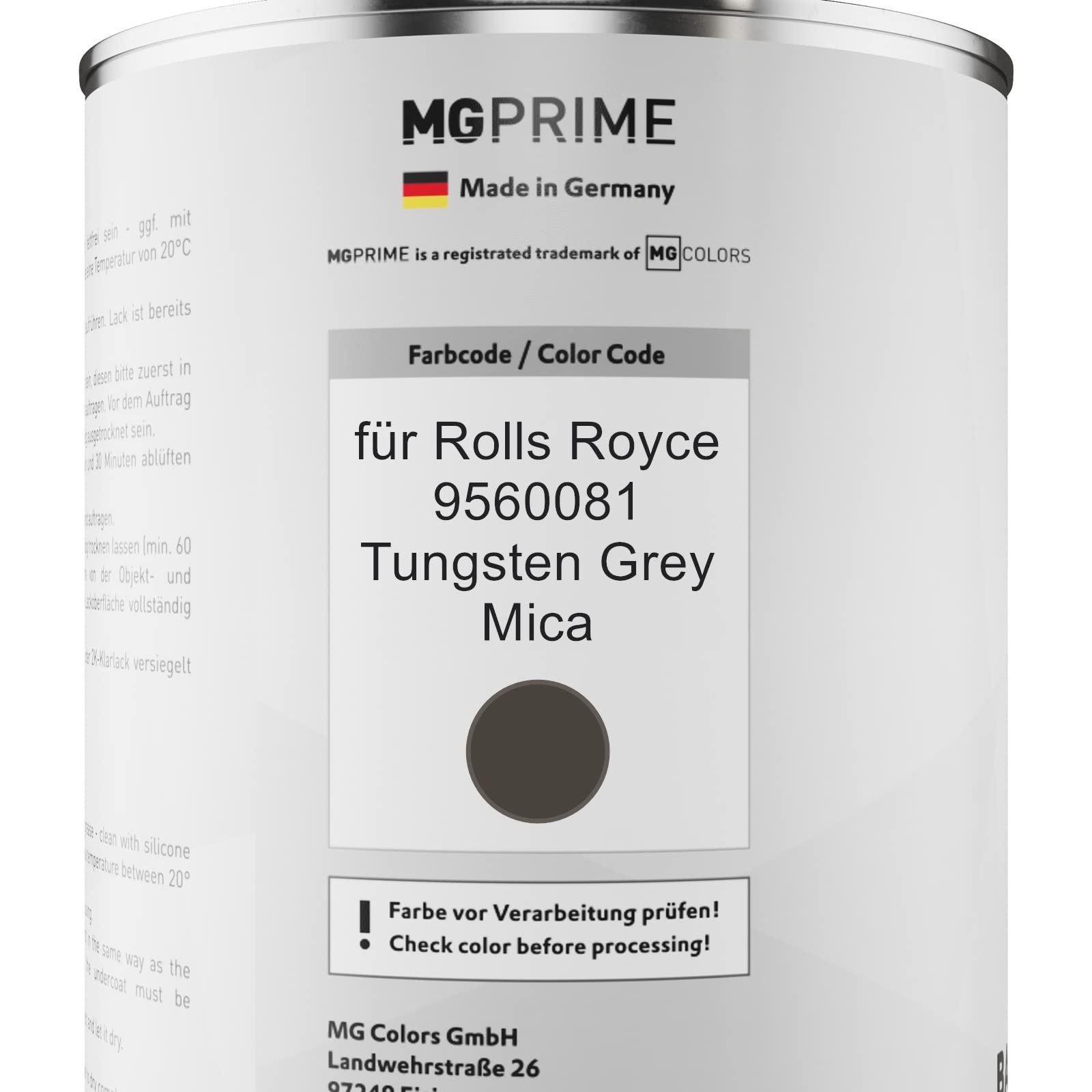 MG PRIME Lakier w puszkach do Rolls Royce 9560081 Tungsten Grey Mica 2,5L | Lakier samochodowy, Zestaw lakier bazowy + lakier bezbarwny 2K + utwardzacz, gotowy do natrysku