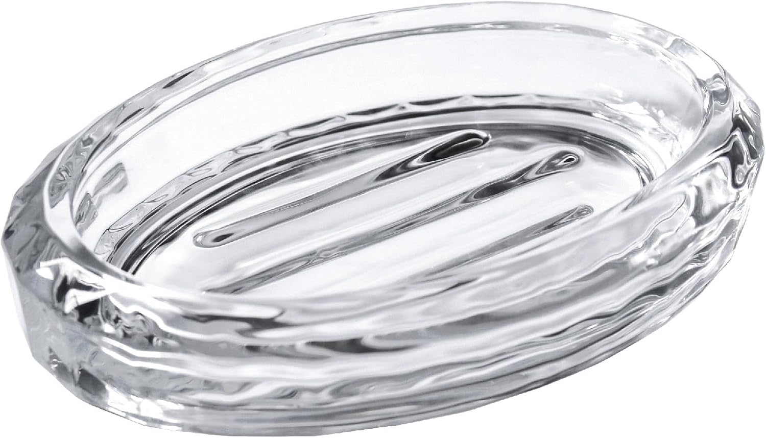 Glass Soap Dish for Bathroom Countertop, Shower, Kitchen Sink, Oval Heavy Bar Soap Holder with Raised Ridges, Transparent, 1 Pack