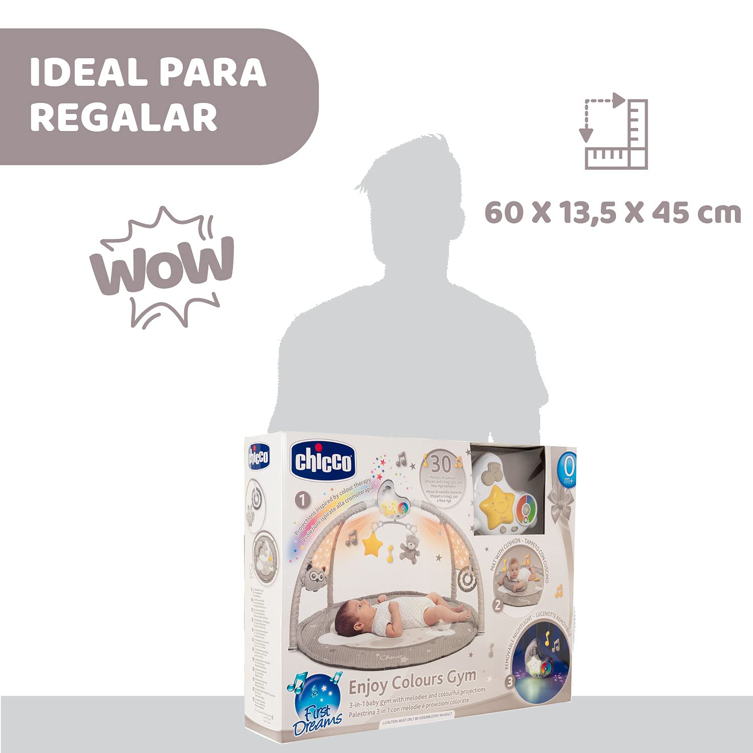 Chicco Enjoy Colours, Gimnasio para Bebés 3en1 Rosa, Juguete Multifunción Electrónico con Alfombra de Juegos, Estrella Proyector, Luz Nocturna Extraíble y Música Relajante – Juguetes Bebé 0+ Meses