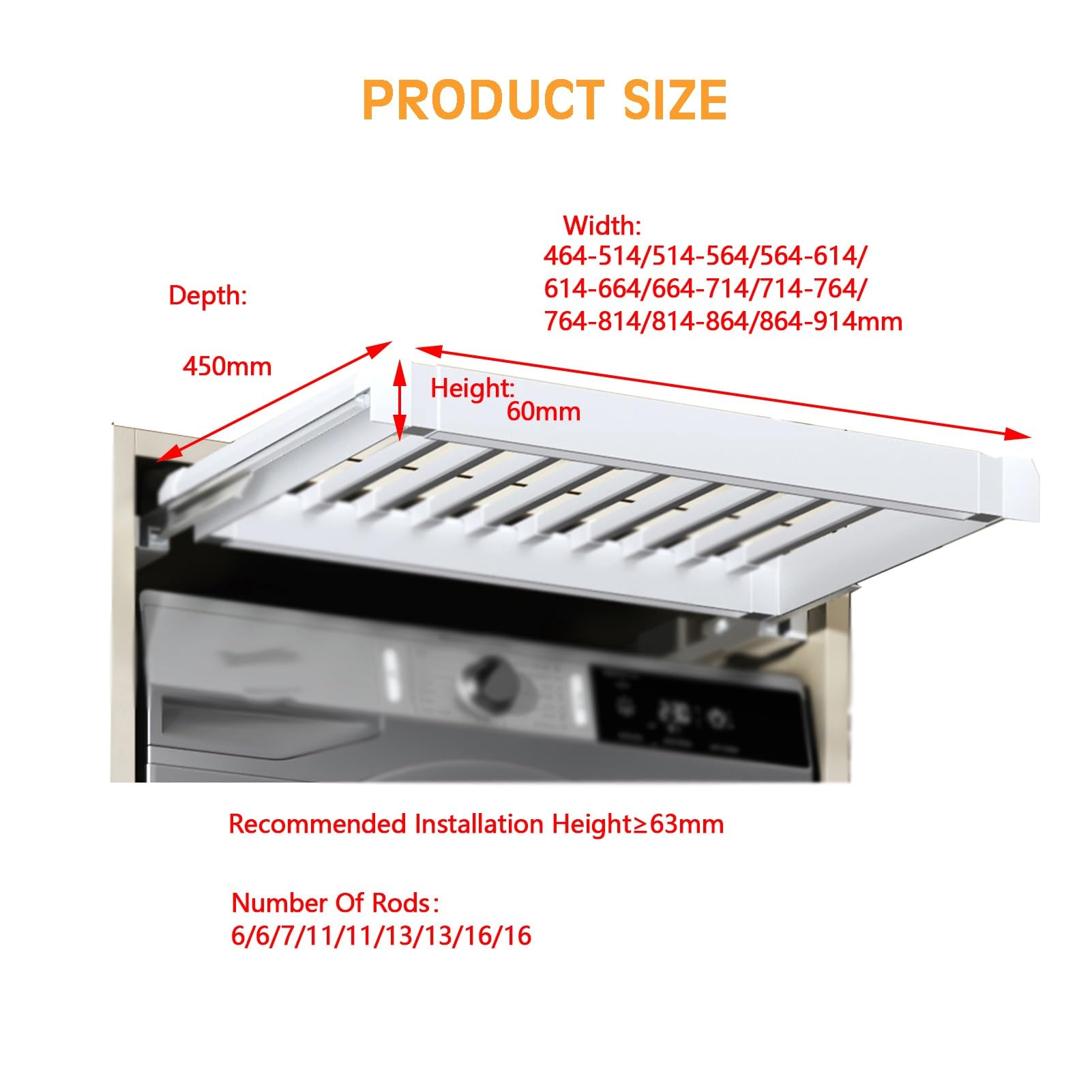 Unsichtbarer Wäscheständer Aus Aluminium Über Der Waschmaschine, Einbau-Kleiderschrank-Ausziehkorb, Platzsparender Weißer Kleiderschrank-Ausziehständer(614-664mm)