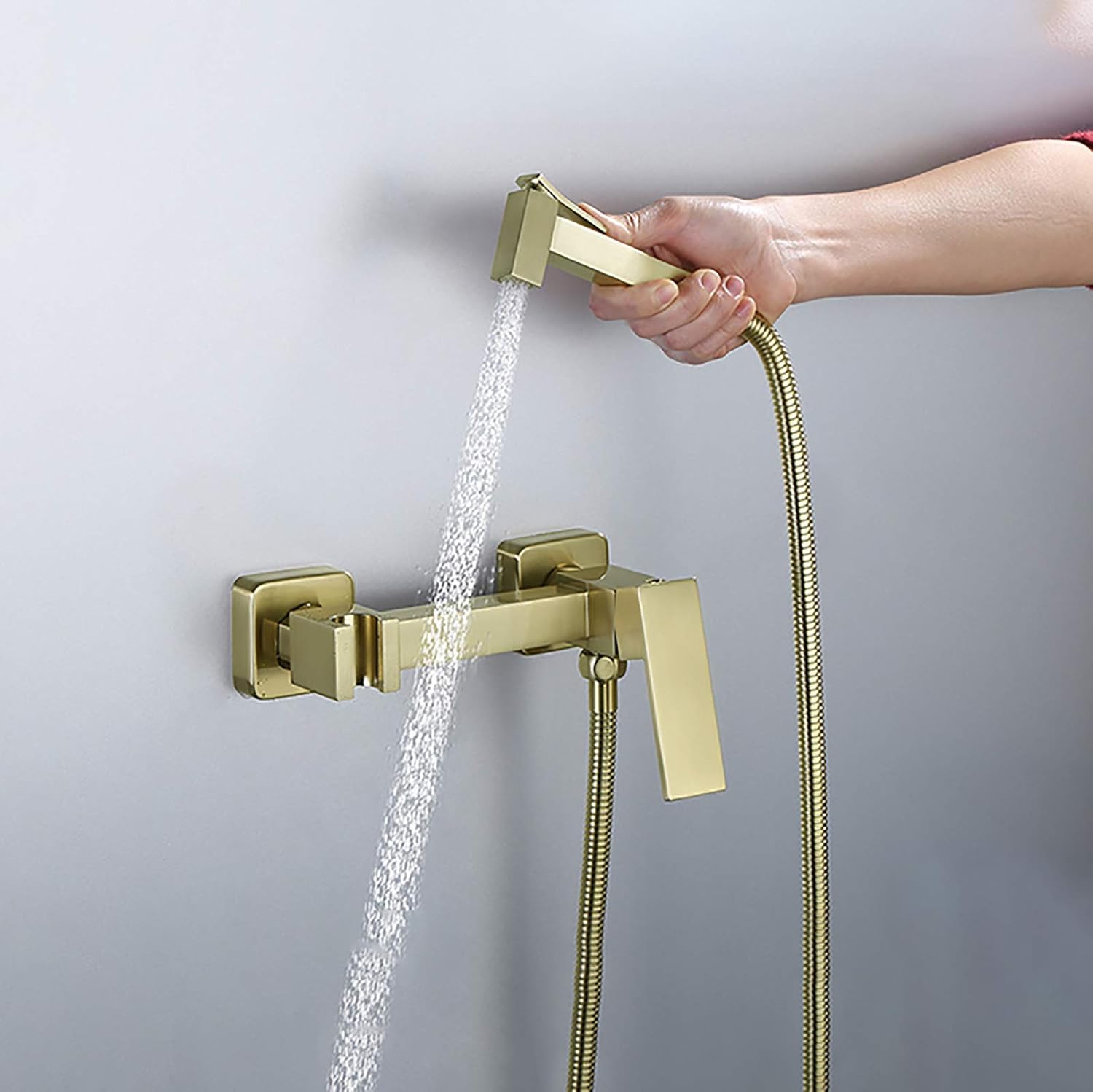 Brushed Gold Handheld Bidet Sprayer for Toilet with Hot and Cold Water, Portable Cloth Diaper Sprayer Kit Brass Single Handle Bidet Sprayer Set Wall Mount Toilet Bidet Sprayer Kit
