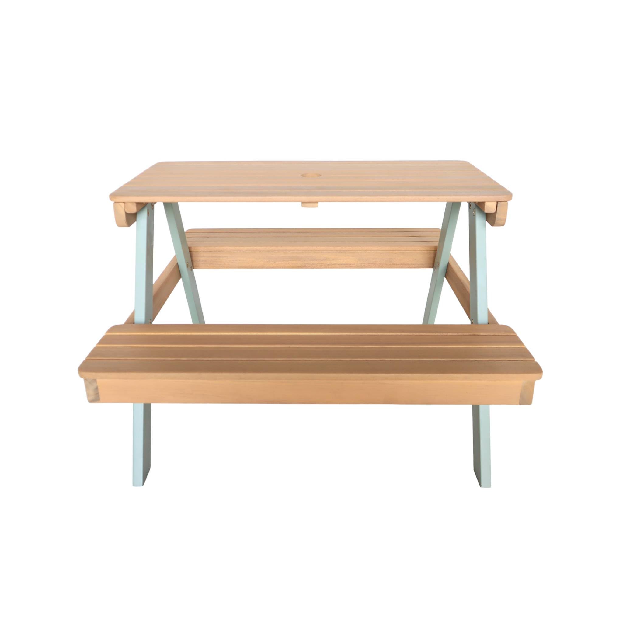 Alice's Garden sweeek - Table de Pique-Nique. Salon de Jardin Enfant Bois d'acacia + 2 Places Couleur Teck Clair et Vert de Gris