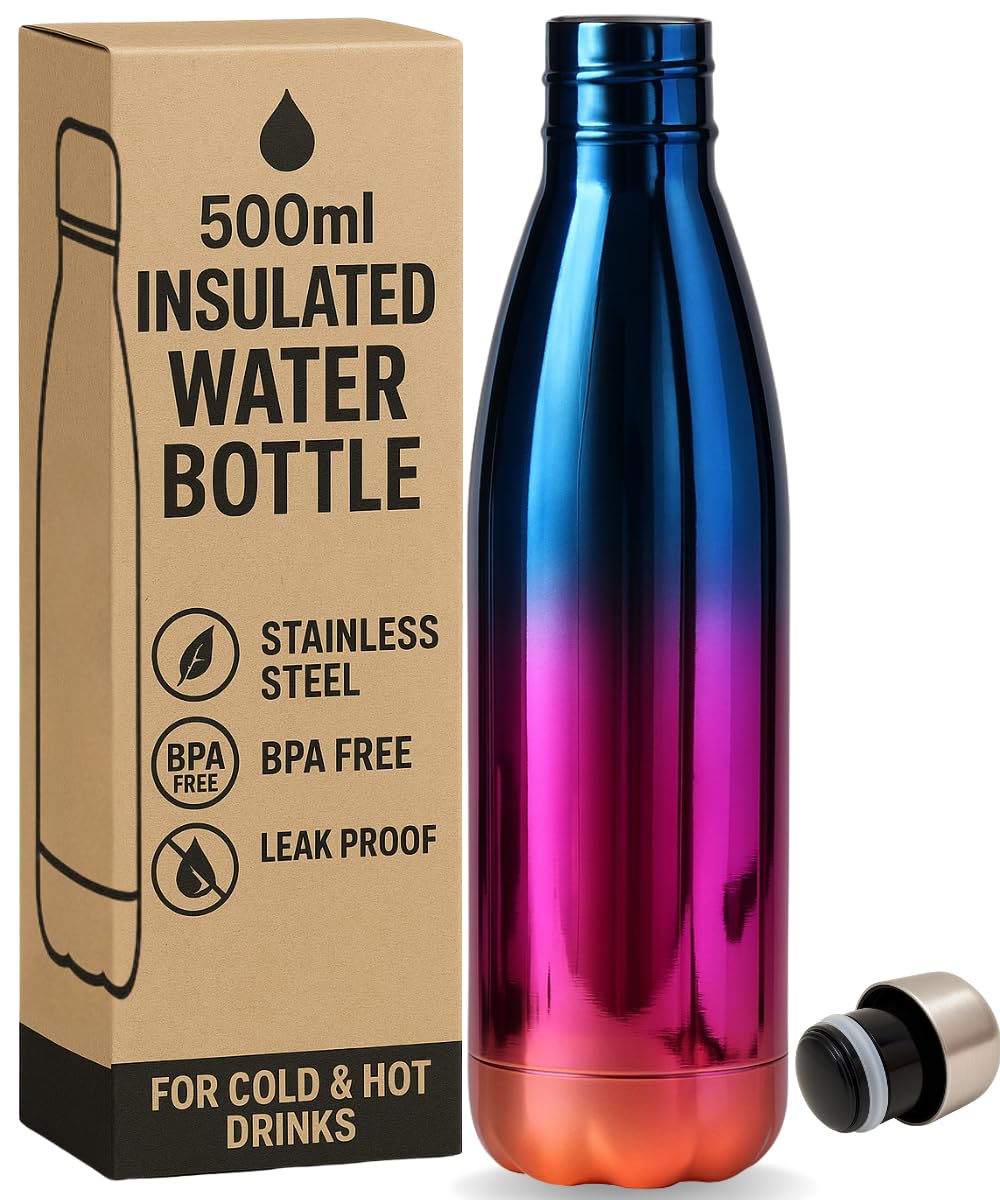 Electoys 500ml Water Bottle Stainless Steel | Flask for Hot Drink | Travel Mug Leakproof Water Bottle | BPA Free Gym Bottles for Women Men | Insulated Metal Drinking Flask Travel Waterbottle