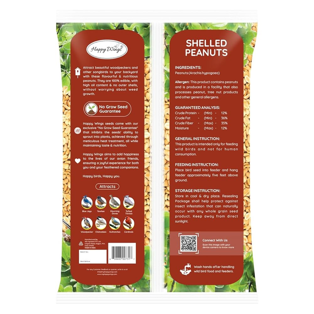 Happy Wings Semillas de maní sin cáscara Alimento para pájaros Silvestres - 5 Libras I Semillas sin Cultivo I Semillas para pájaros Silvestres