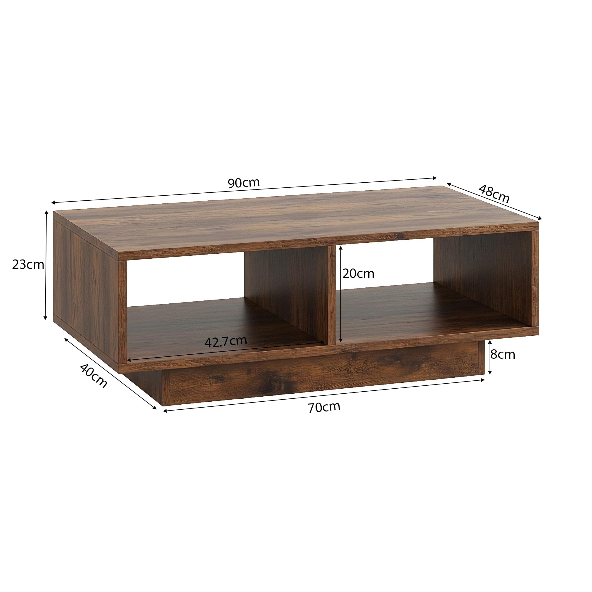 Mesa de centro vintage con aspecto de madera negra, mesa central de té para salón, moderna y elegante, mesa de café rectangular con 2 compartimentos abiertos, mesa auxiliar rectangular, mesa de