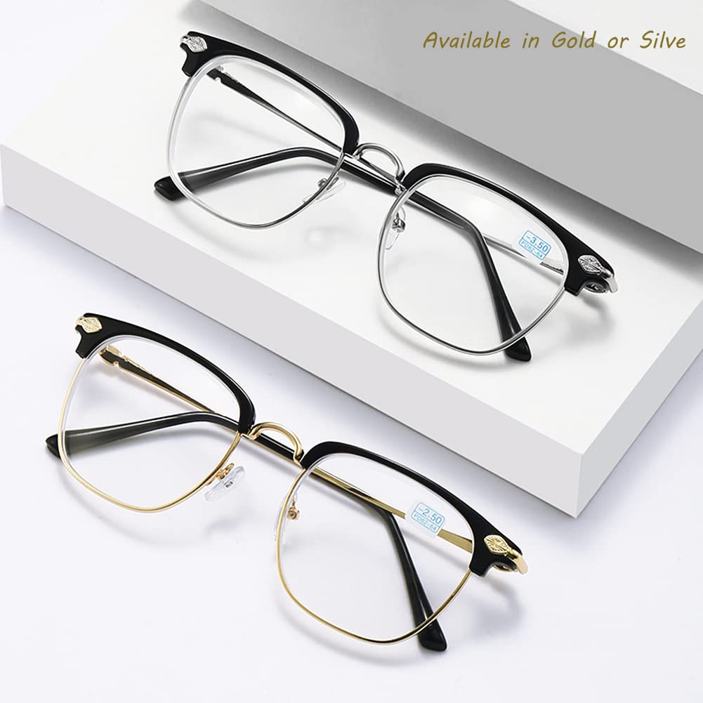 Gafas de miopía para miopía de miopía -6.00 elegantes anteojos clásicos retro con marco de metal plateado, plateado, -6.00