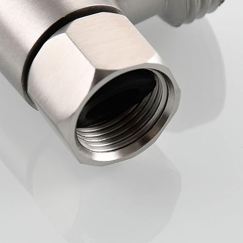 Miniatura 9 de Adaptador en T para bidé, válvula de tope angular de acero inoxidable de 38 pulgadas para línea de suministro de inodoro, níquel cepillado, KTS002NA
