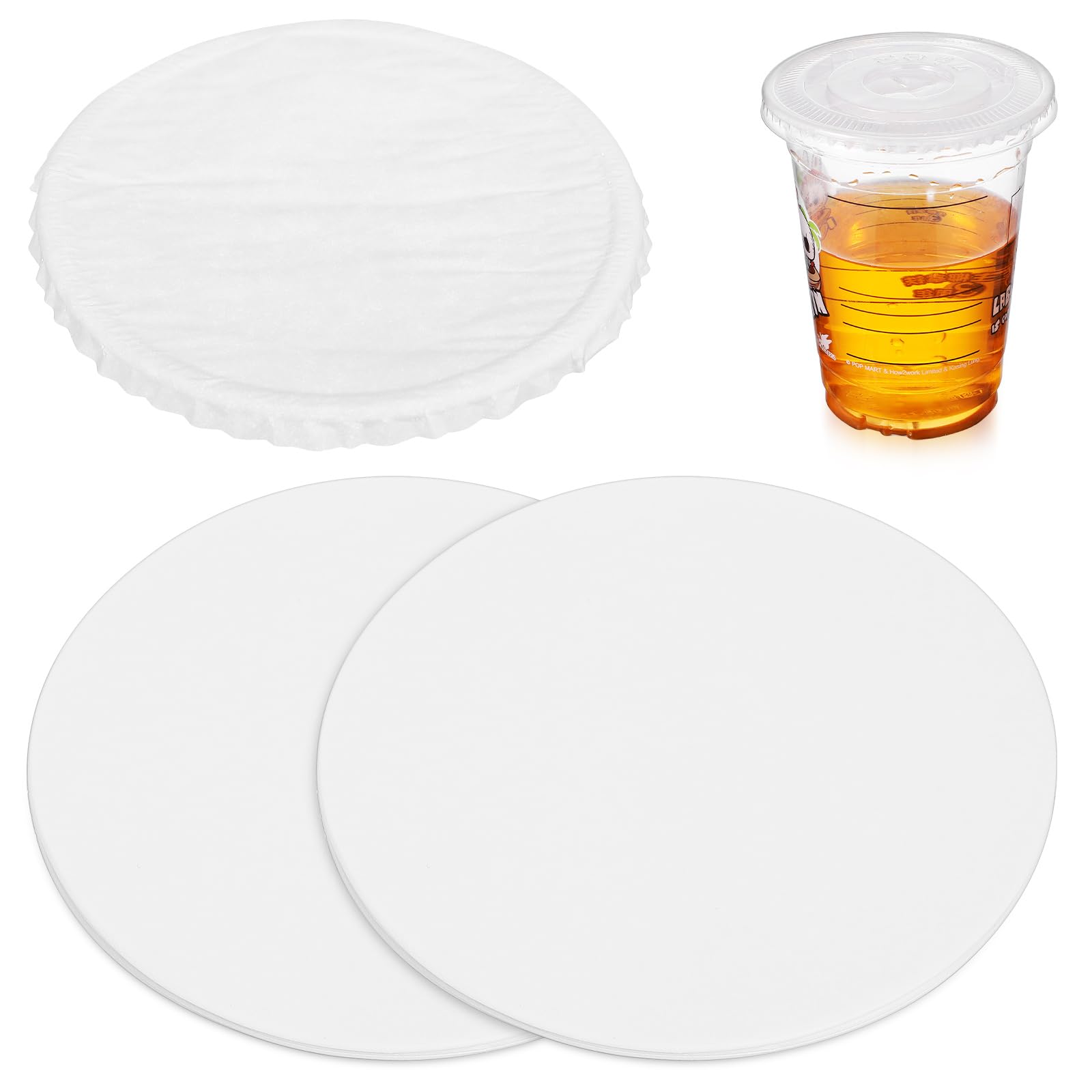 50pcs Cup Paper Sealer Cup Cover Round Cup Sealing Paper Pads Leak Proof Beverage Cup Bubble Tea Film Paper Covers for PP Plastic and Paper Cups, 11.00X11.00X0.01CM, HBPA186G5519K