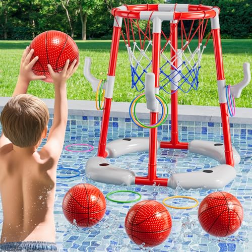 DULONIME 2 in 1 Pool Basketball Hoop Game for Kids Ages 3 4 5 6 7 Year Old