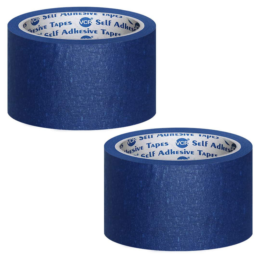VCR Blue Masking Tape - 20 Meters in Length 48mm / 2" Width - 2 Rolls Per Pack - Easy Tear Tape, Best for Carpenter, Labelling, Painting and leaves no residue after a peel.