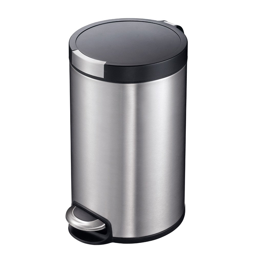 EKO Serene ALEK9215MT-12L Abfalleimer, rund, glatt mit Soft-Close-Deckel, langlebiger Freischwanger Tretmechanismus, gebürsteter Edelstahl, 12 l