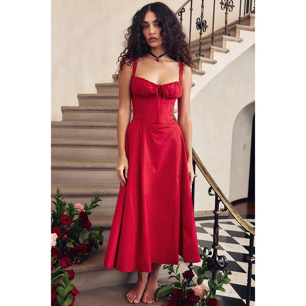 Women's Floral Midi Corset Dress, Boho Slit Lace up Midi Corset Dresses (Red,XXL)  : Amazon.ca: Clothing, Shoes & Accessories
