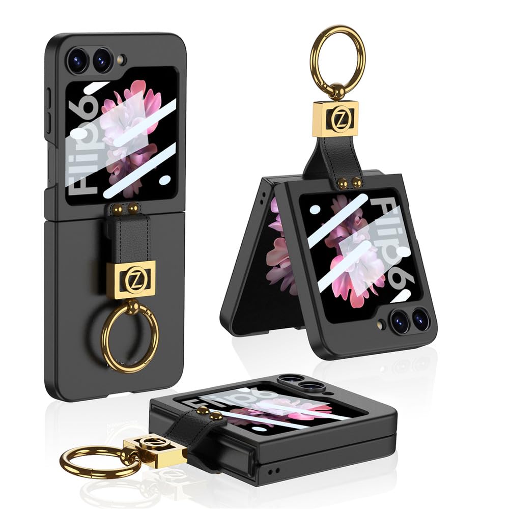 Coque PC avec Anneau de Support pour Samsung Galaxy Z Flip 3 4 5 6, Protection d'écran, Noir, pour Samsung Z Flip 3